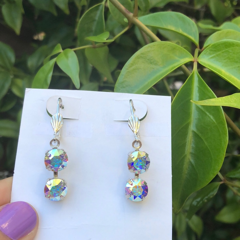 Aurora Borealis + Silver Crystal Drop Earrings - Picture 1 of 11